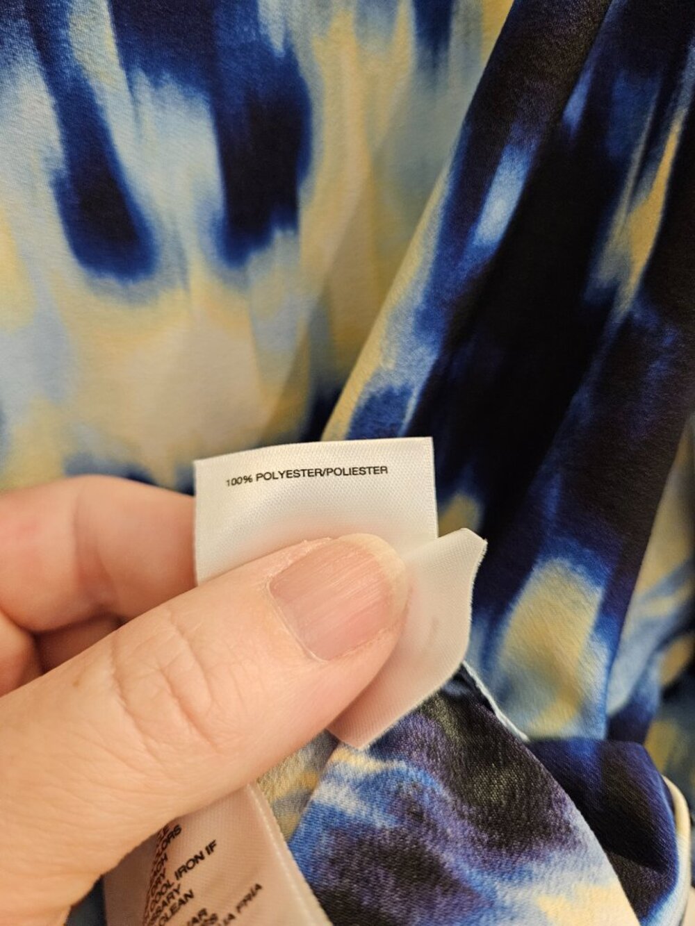 Anne Klein Button Down Shirt Blue Drip Dye Abstract Print Cuffed Sleeve L NWOT - Picture 7 of 8
